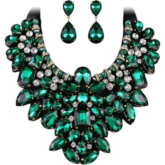 Rhinestone Necklace Earrings Set Statement Jewelry Costume Party Prom Gifts Wome - Picture 6 of 6